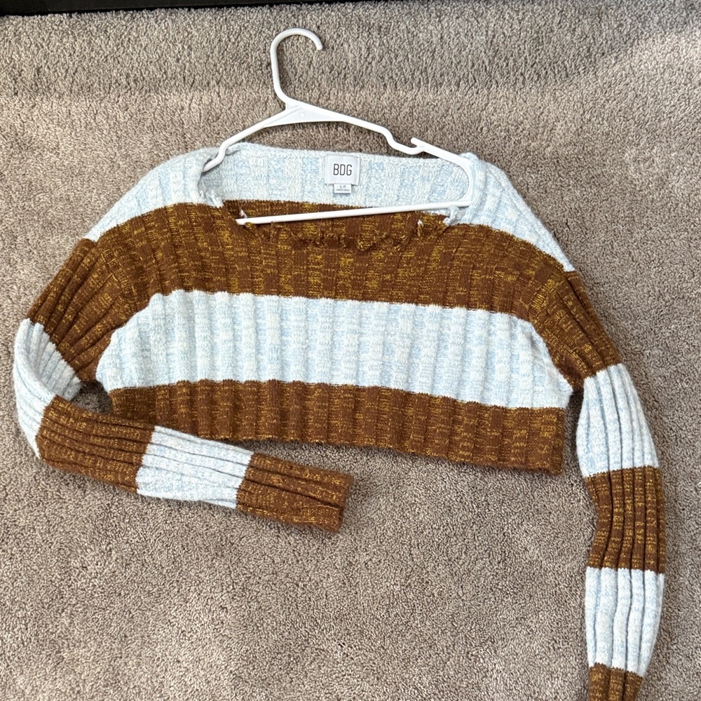 BDG Women's Sweater in Brown and Cream Stripes